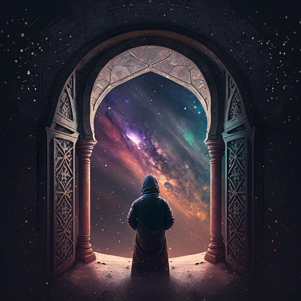 An AI-generated image of a man looking out to the sky