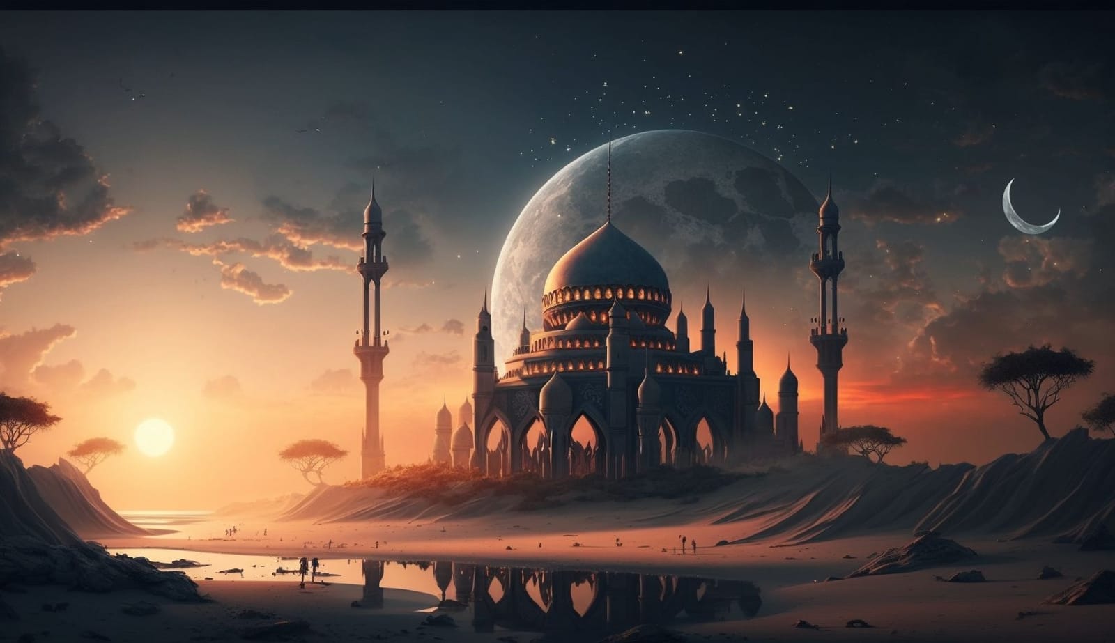 An AI-generated image of a mosque between nightfall and sunrise for a blog on Winter being the best season for the believer